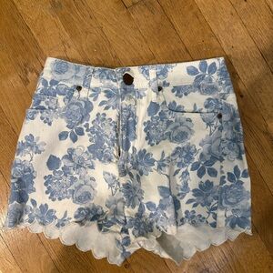 Urban outfitters Floral Blue and White Women Shorts scalloped